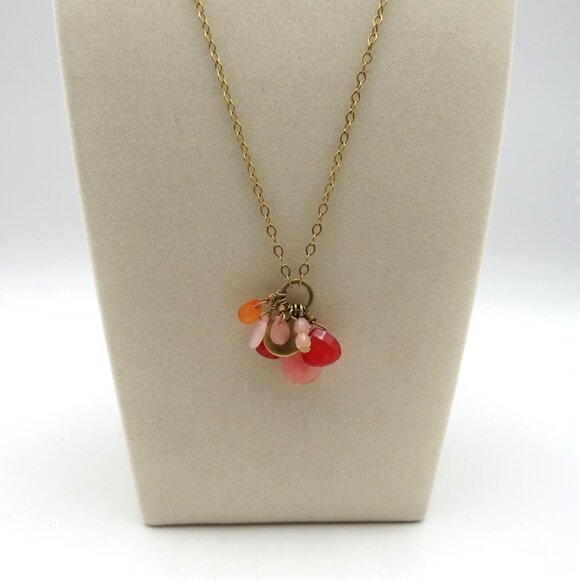 Cluster Pendant Necklace Gold Tone Chain Faceted Bead Charm Jewelry Statement - Picture 1 of 5